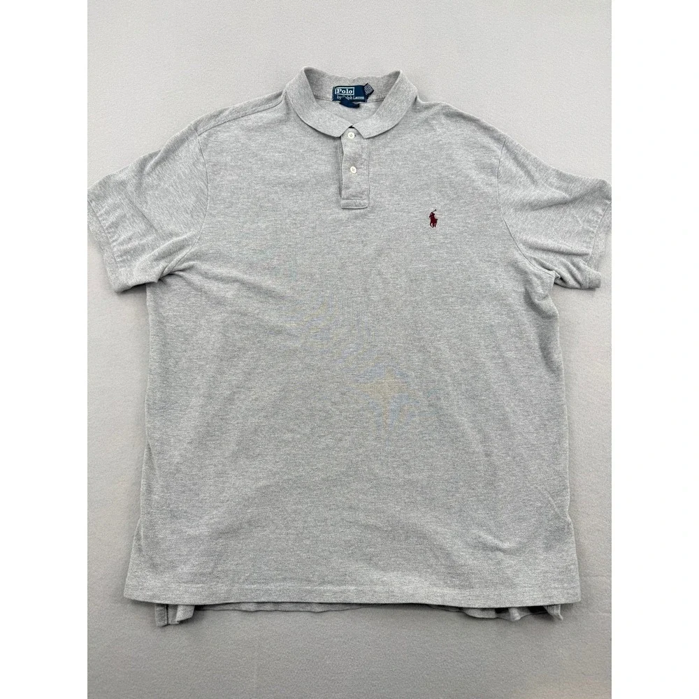 Polo Ralph Lauren Mens XXL Gray Custom Fit Short Sleeve Pique Polo Shirt‎